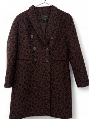 Ann Taylor Brown Animal Cheetah Print Double Breasted Chesterfield Coat